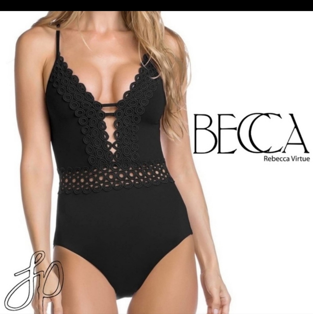 Becca by Rebecca Virtue Siren One Piece Swimsuit in Black SZ M NWOT